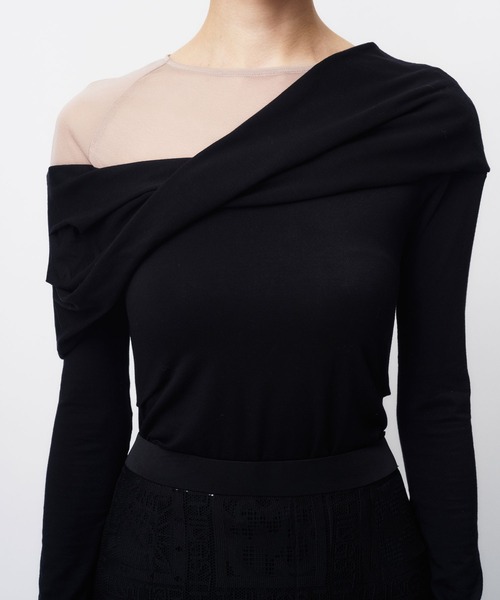 THINGS THAT MATTER(シングス ザット マター)の「PRETENSE OFF-SHOULDER TOPS / プリテンスオフショルダートップス(Tシャツ/カットソー・レディース・グレー/ブラック・FREE)」の1枚目の写真
