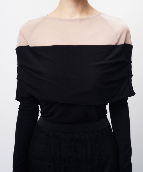 THINGS THAT MATTER(シングス ザット マター)の「PRETENSE OFF-SHOULDER TOPS / プリテンスオフショルダートップス(Tシャツ/カットソー・レディース・グレー/ブラック・FREE)」の3枚目の写真
