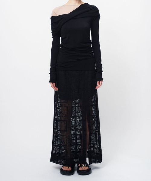 THINGS THAT MATTER(シングス ザット マター)の「PRETENSE OFF-SHOULDER TOPS / プリテンスオフショルダートップス(Tシャツ/カットソー・レディース・グレー/ブラック・FREE)」の8枚目の写真