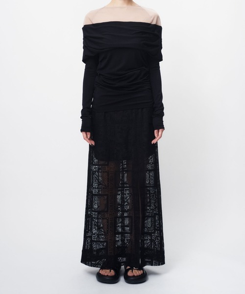 THINGS THAT MATTER(シングス ザット マター)の「PRETENSE OFF-SHOULDER TOPS / プリテンスオフショルダートップス(Tシャツ/カットソー・レディース・グレー/ブラック・FREE)」の9枚目の写真