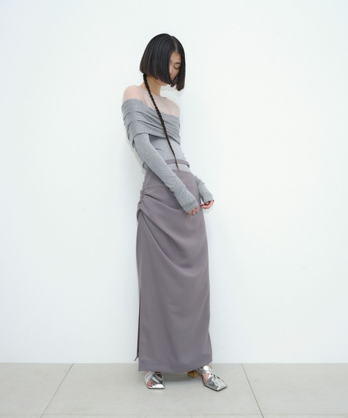 THINGS THAT MATTER(シングス ザット マター)の「PRETENSE OFF-SHOULDER TOPS / プリテンスオフショルダートップス(Tシャツ/カットソー・レディース・グレー/ブラック・FREE)」の12枚目の写真