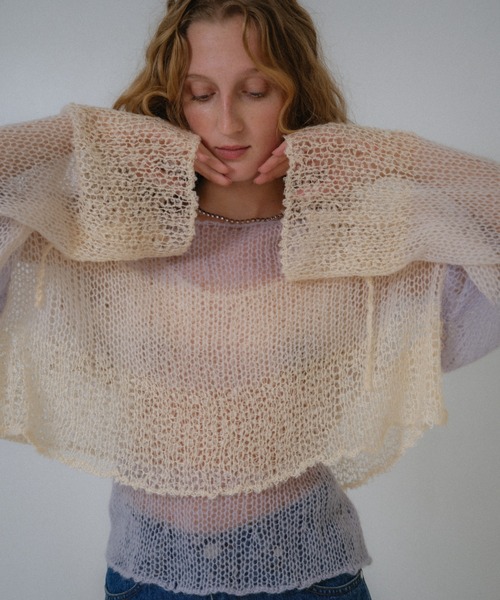 HONEY MI HONEY（ハニーミーハニー）の「crochet border cropped knit（ニット/セーター・レディース・サックスブルー/グレー/ベージュ・FREE）」の3枚目の写真