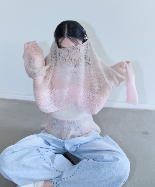 HONEY MI HONEY（ハニーミーハニー）の「crochet border cropped knit（ニット/セーター・レディース・サックスブルー/グレー/ベージュ・FREE）」の18枚目の写真