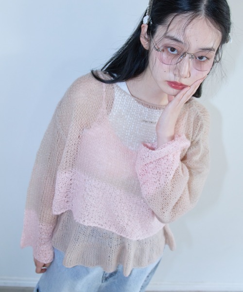 HONEY MI HONEY（ハニーミーハニー）の「crochet border cropped knit（ニット/セーター・レディース・サックスブルー/グレー/ベージュ・FREE）」の21枚目の写真