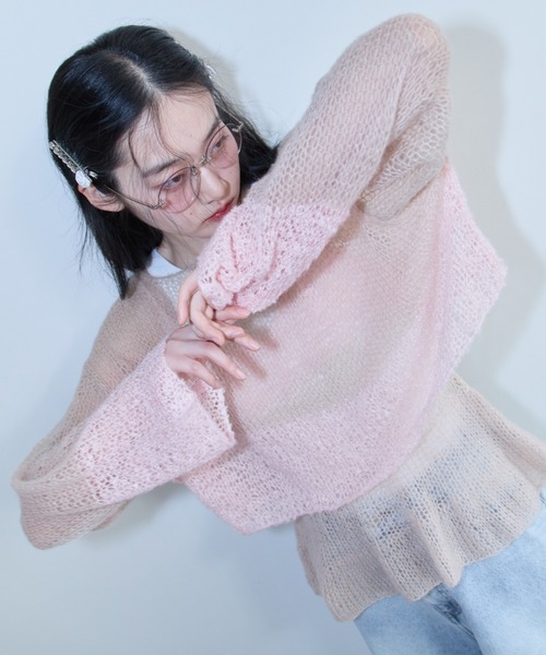 HONEY MI HONEY（ハニーミーハニー）の「crochet border cropped knit（ニット/セーター・レディース・サックスブルー/グレー/ベージュ・FREE）」の22枚目の写真