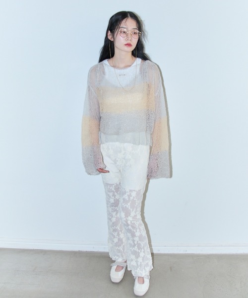 HONEY MI HONEY（ハニーミーハニー）の「crochet border cropped knit（ニット/セーター・レディース・サックスブルー/グレー/ベージュ・FREE）」の15枚目の写真