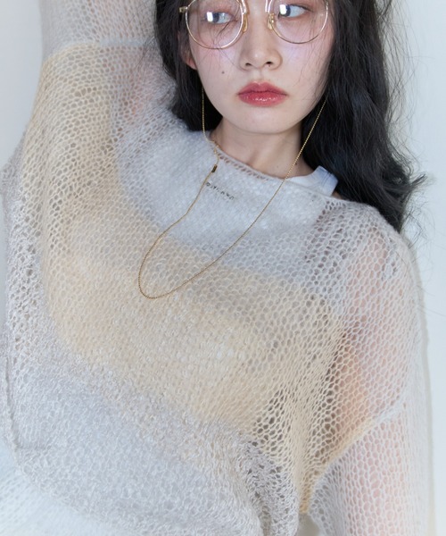 HONEY MI HONEY（ハニーミーハニー）の「crochet border cropped knit（ニット/セーター・レディース・サックスブルー/グレー/ベージュ・FREE）」の13枚目の写真