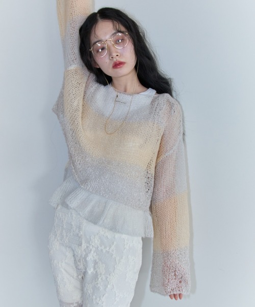 HONEY MI HONEY（ハニーミーハニー）の「crochet border cropped knit（ニット/セーター・レディース・サックスブルー/グレー/ベージュ・FREE）」の12枚目の写真