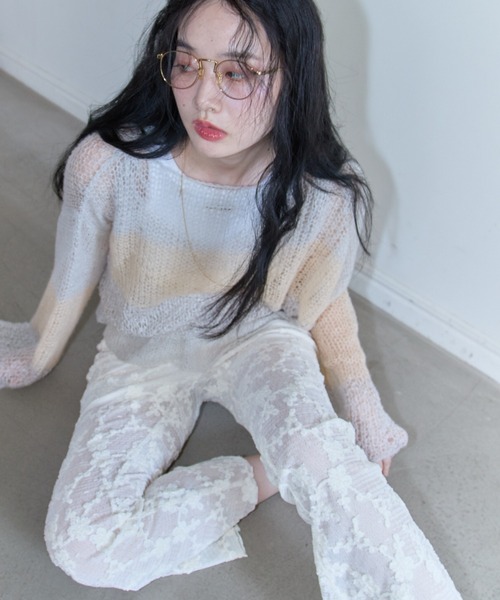 HONEY MI HONEY（ハニーミーハニー）の「crochet border cropped knit（ニット/セーター・レディース・サックスブルー/グレー/ベージュ・FREE）」の17枚目の写真