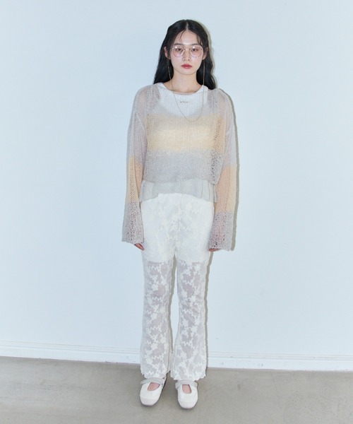 HONEY MI HONEY（ハニーミーハニー）の「crochet border cropped knit（ニット/セーター・レディース・サックスブルー/グレー/ベージュ・FREE）」の5枚目の写真