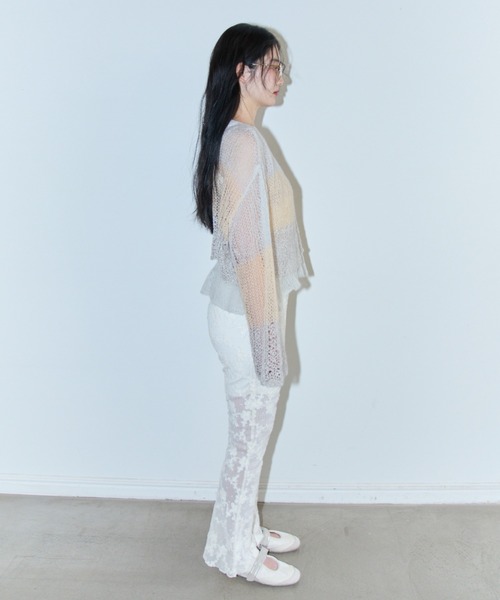 HONEY MI HONEY（ハニーミーハニー）の「crochet border cropped knit（ニット/セーター・レディース・サックスブルー/グレー/ベージュ・FREE）」の6枚目の写真