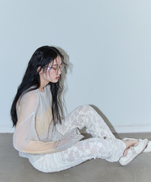 HONEY MI HONEY（ハニーミーハニー）の「crochet border cropped knit（ニット/セーター・レディース・サックスブルー/グレー/ベージュ・FREE）」の8枚目の写真
