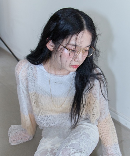HONEY MI HONEY（ハニーミーハニー）の「crochet border cropped knit（ニット/セーター・レディース・サックスブルー/グレー/ベージュ・FREE）」の9枚目の写真