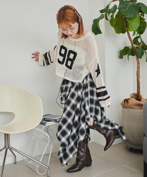 WEGO(ウィゴー)の「WEGO/ナンバリングメッシュショートニット(ニット/セーター・レディース・レッド/ブラック・FREE)」の3枚目の写真