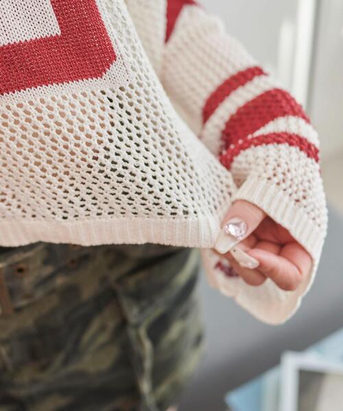 WEGO(ウィゴー)の「WEGO/ナンバリングメッシュショートニット(ニット/セーター・レディース・レッド/ブラック・FREE)」の7枚目の写真