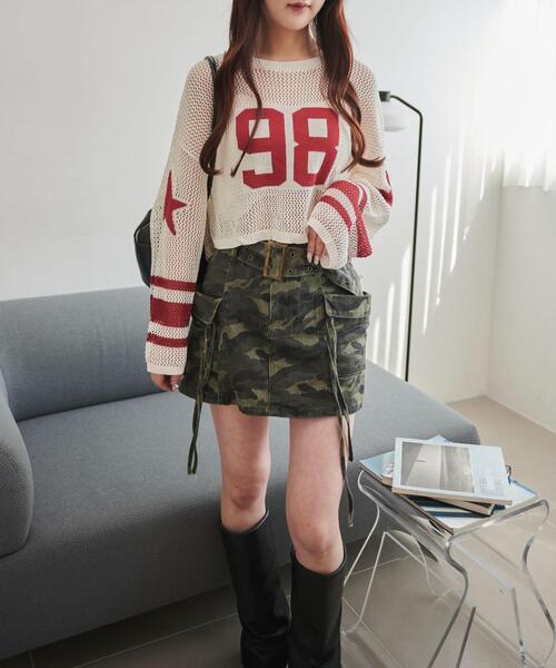 WEGO(ウィゴー)の「WEGO/ナンバリングメッシュショートニット(ニット/セーター・レディース・レッド/ブラック・FREE)」の16枚目の写真