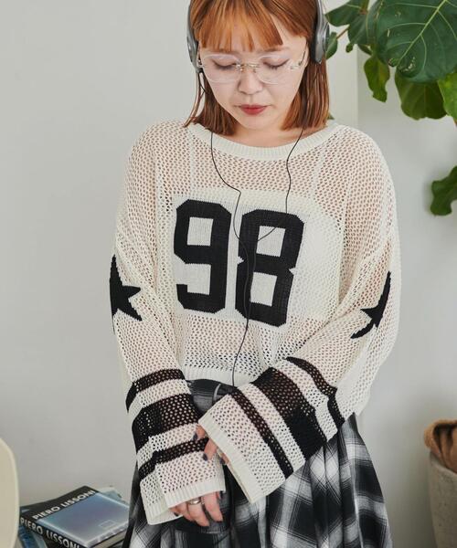 WEGO(ウィゴー)の「WEGO/ナンバリングメッシュショートニット(ニット/セーター・レディース・レッド/ブラック・FREE)」の8枚目の写真