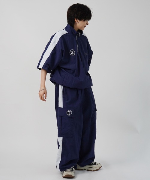 ILL'S(イルズ)の「セットアップ対応 ドロスト サイドライン ナイロンカーゴパンツ ワイドパンツ ユニセックス(カーゴパンツ・メンズ・ネイビー/グレー/ブラック・L/M)」の9枚目の写真