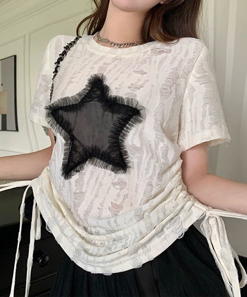 Lace Ladies(レースレディース)の「スター モチーフ ダメージ サイドシャーリング Tシャツ(Tシャツ/カットソー・レディース・アイボリー・M/XL)」の5枚目の写真