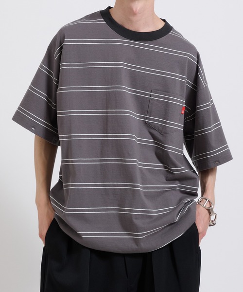 Perushu(ペルーシュ)の「2way border long tshirt 2way ボーダーロンT(Tシャツ/カットソー・メンズ・ベージュ/ブルー/チャコールグレー・LARGE/MEDIUM)」の1枚目の写真