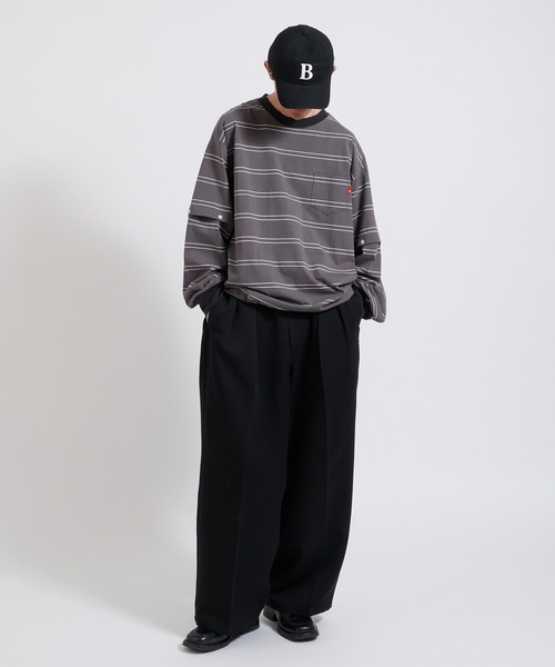 Perushu(ペルーシュ)の「2way border long tshirt 2way ボーダーロンT(Tシャツ/カットソー・メンズ・ベージュ/ブルー/チャコールグレー・LARGE/MEDIUM)」の8枚目の写真