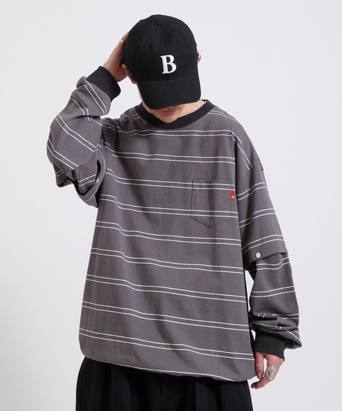 Perushu(ペルーシュ)の「2way border long tshirt 2way ボーダーロンT(Tシャツ/カットソー・メンズ・ベージュ/ブルー/チャコールグレー・LARGE/MEDIUM)」の5枚目の写真