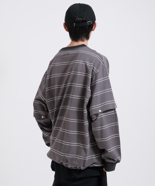 Perushu(ペルーシュ)の「2way border long tshirt 2way ボーダーロンT(Tシャツ/カットソー・メンズ・ベージュ/ブルー/チャコールグレー・LARGE/MEDIUM)」の6枚目の写真