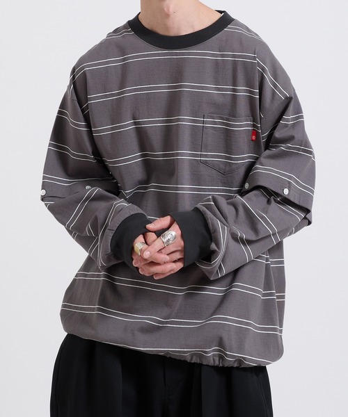 Perushu(ペルーシュ)の「2way border long tshirt 2way ボーダーロンT(Tシャツ/カットソー・メンズ・ベージュ/ブルー/チャコールグレー・LARGE/MEDIUM)」の4枚目の写真
