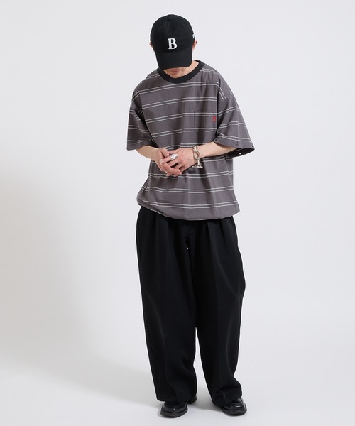 Perushu(ペルーシュ)の「2way border long tshirt 2way ボーダーロンT(Tシャツ/カットソー・メンズ・ベージュ/ブルー/チャコールグレー・LARGE/MEDIUM)」の15枚目の写真