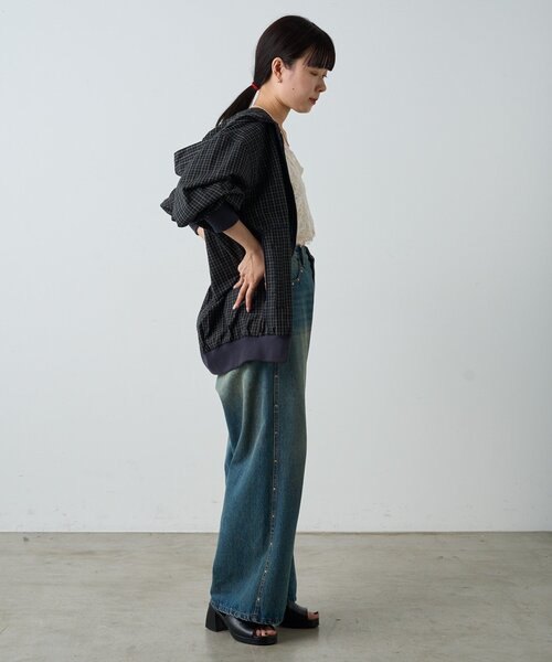 WHIMSIC(ウィムジック)の「【WHIMSIC】チェックジップフーディシャツ(その他アウター・レディース・ブラック/ピンク/ベージュ/ネイビー・FREE)」の8枚目の写真