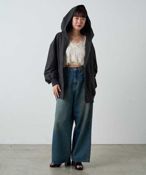 WHIMSIC(ウィムジック)の「【WHIMSIC】チェックジップフーディシャツ(その他アウター・レディース・ブラック/ピンク/ベージュ/ネイビー・FREE)」の9枚目の写真