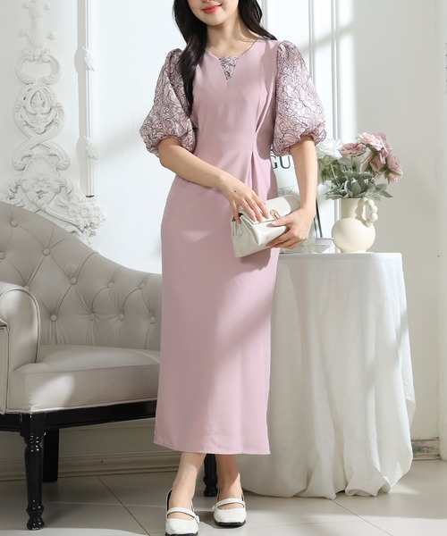 Lace Ladies(レースレディース)の「フラワー レース パフスリーブ ドッキング ワンピース(ワンピース・レディース・ピンク/ブラック/グレー・S/FREE)」の3枚目の写真