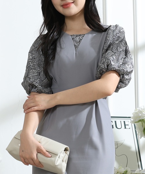 Lace Ladies(レースレディース)の「フラワー レース パフスリーブ ドッキング ワンピース(ワンピース・レディース・ピンク/ブラック/グレー・S/FREE)」の6枚目の写真