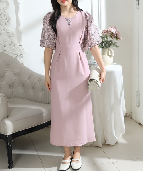 Lace Ladies(レースレディース)の「フラワー レース パフスリーブ ドッキング ワンピース(ワンピース・レディース・ピンク/ブラック/グレー・S/FREE)」の11枚目の写真