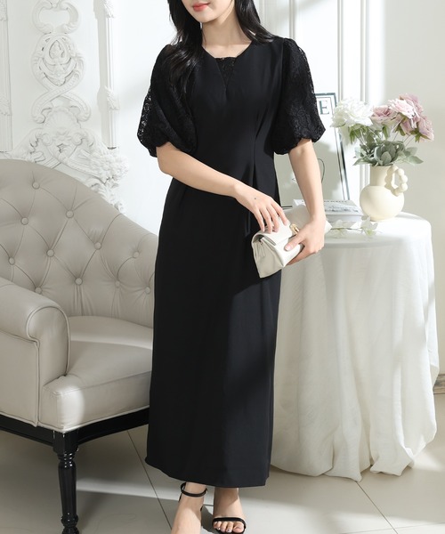Lace Ladies(レースレディース)の「フラワー レース パフスリーブ ドッキング ワンピース(ワンピース・レディース・ピンク/ブラック/グレー・S/FREE)」の14枚目の写真