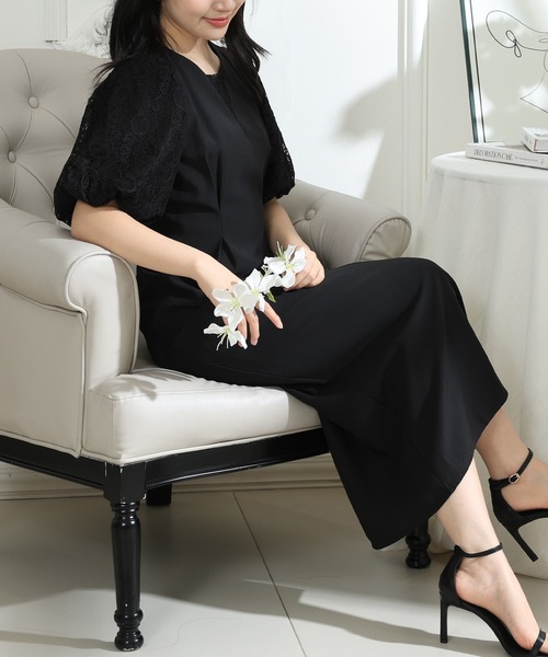 Lace Ladies(レースレディース)の「フラワー レース パフスリーブ ドッキング ワンピース(ワンピース・レディース・ピンク/ブラック/グレー・S/FREE)」の18枚目の写真