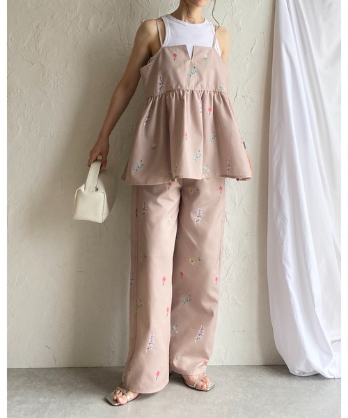 セール】花柄フラワープリントキャミソールビスチェ＆パンツ