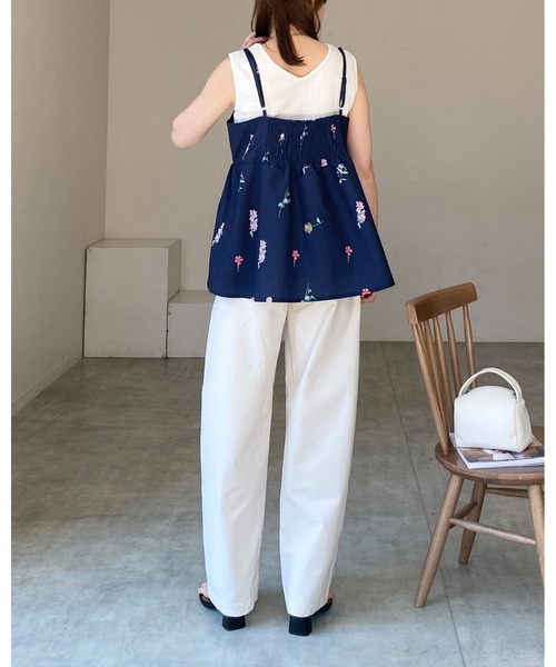 Since Thenフレンチ 花柄 キャミソール ワイドパンツ 2点セット セール】花柄フラワープリントキャミソールビスチェ＆パンツ