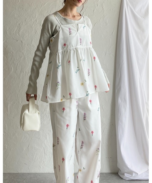 セットアップ 花柄プリント 2ピース シャツ パンツ 上品 セール】花柄フラワープリントジレベスト＆パンツスタイル上下