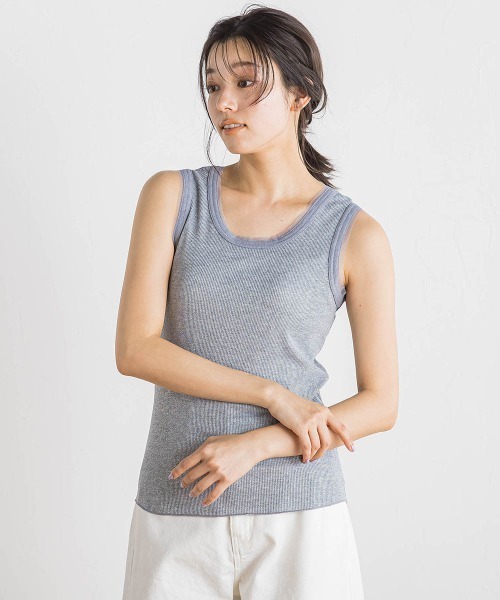 Droite lautreamont（ドロワットロートレアモン）の「ラメリブタンク≪手洗い可能≫（キャミソール・レディース・オフホワイト/ブラック/ライトグレー・M）」の3枚目の写真