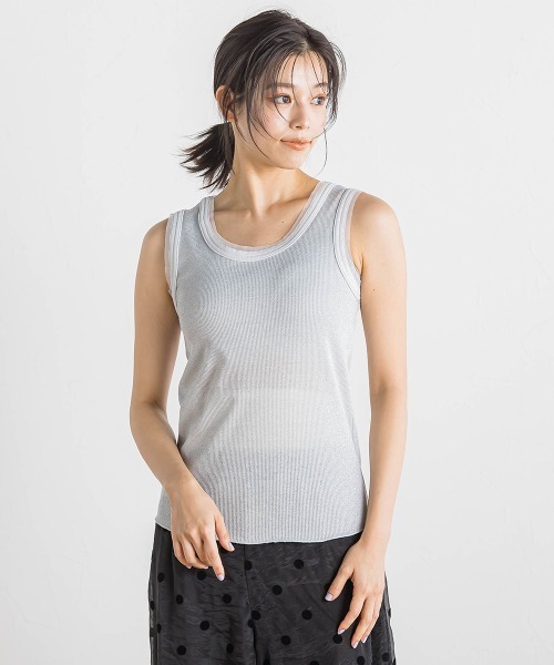 Droite lautreamont（ドロワットロートレアモン）の「ラメリブタンク≪手洗い可能≫（キャミソール・レディース・オフホワイト/ブラック/ライトグレー・M）」の11枚目の写真