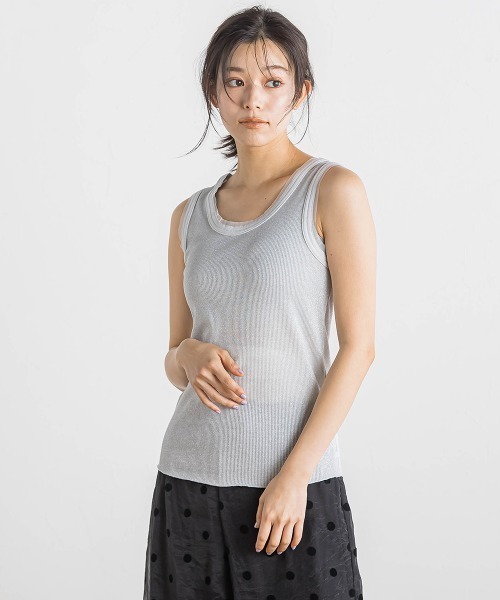 Droite lautreamont（ドロワットロートレアモン）の「ラメリブタンク≪手洗い可能≫（キャミソール・レディース・オフホワイト/ブラック/ライトグレー・M）」の12枚目の写真