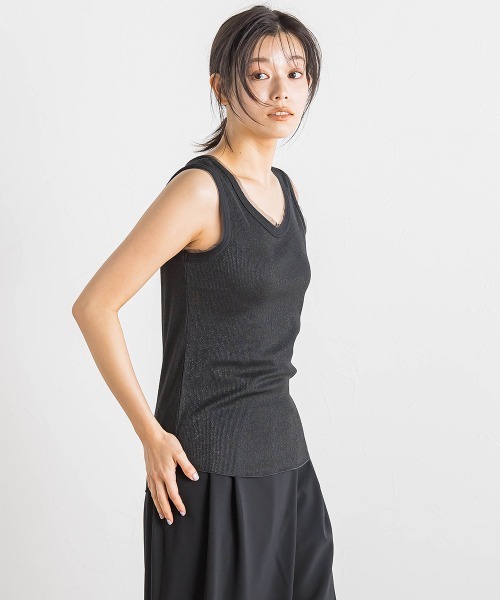 Droite lautreamont（ドロワットロートレアモン）の「ラメリブタンク≪手洗い可能≫（キャミソール・レディース・オフホワイト/ブラック/ライトグレー・M）」の4枚目の写真