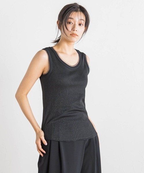 Droite lautreamont（ドロワットロートレアモン）の「ラメリブタンク≪手洗い可能≫（キャミソール・レディース・オフホワイト/ブラック/ライトグレー・M）」の5枚目の写真