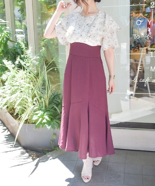 axes femme（アクシーズファム）の「ハイウエストドッキングワンピース（ワンピース・レディース・グレイッシュベージュ/ブラック/ネイビー/ワイン・FREE）」の4枚目の写真
