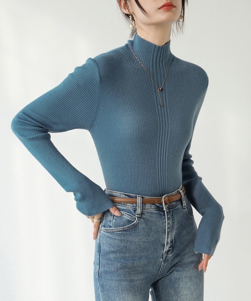 Miniministore(ミニミニストア)の「プチハイネックリブニットトップスきれいめ(ニット/セーター・レディース・ブラック/ブルー/アイボリー/ブラウン/モスグリーン/ライトグレー/ホワイト/コーラル・FREE)」の7枚目の写真