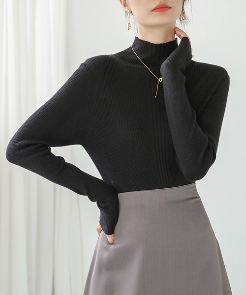 Miniministore(ミニミニストア)の「プチハイネックリブニットトップスきれいめ(ニット/セーター・レディース・ブラック/ブルー/アイボリー/ブラウン/モスグリーン/ライトグレー/ホワイト/コーラル・FREE)」の3枚目の写真