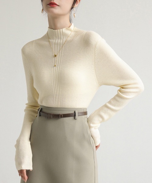 Miniministore(ミニミニストア)の「プチハイネックリブニットトップスきれいめ(ニット/セーター・レディース・ブラック/ブルー/アイボリー/ブラウン/モスグリーン/ライトグレー/ホワイト/コーラル・FREE)」の12枚目の写真