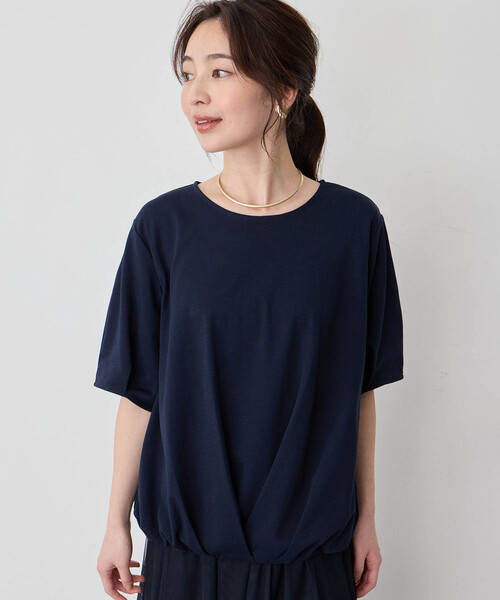 Petit Honfleur(プチオンフルール)の「【接触冷感・UVカット】オーガニックコットンドロストTシャツ(Tシャツ/カットソー・レディース・ネイビー/グリーン/ホワイト・L/M)」の3枚目の写真
