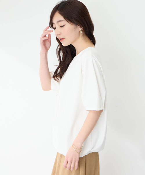 Petit Honfleur(プチオンフルール)の「【接触冷感・UVカット】オーガニックコットンドロストTシャツ(Tシャツ/カットソー・レディース・ネイビー/グリーン/ホワイト・L/M)」の4枚目の写真